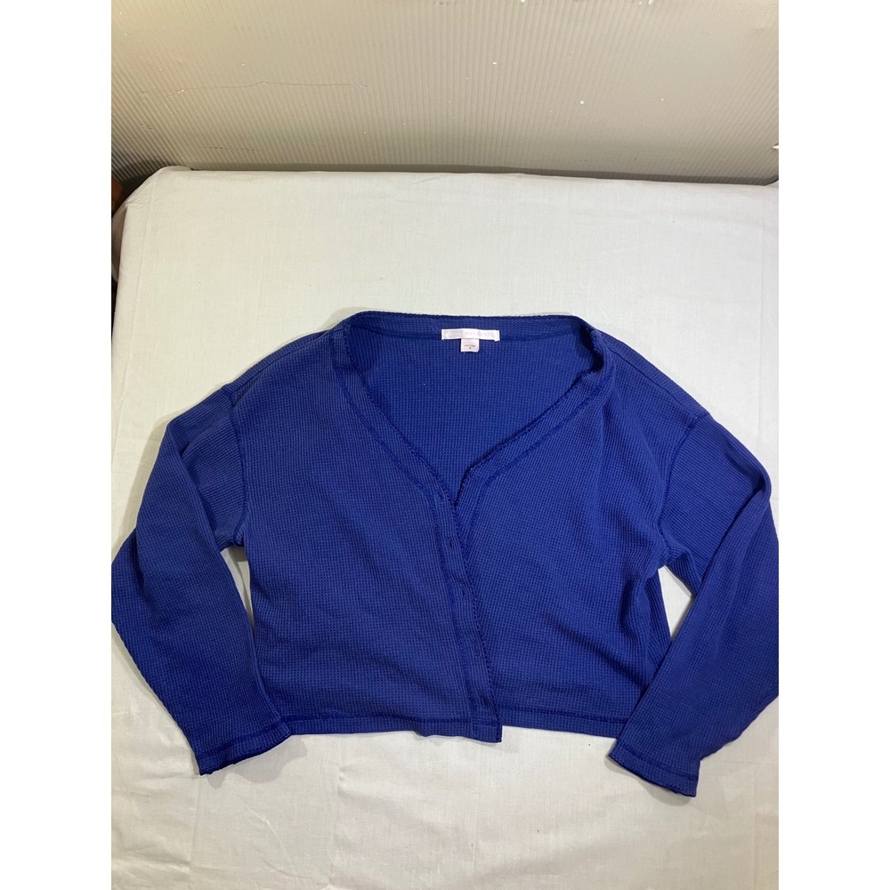 Victoria's Secret Royal‎ Blue Waffle Knit Henley V-Neck Long Sleeve Top Small